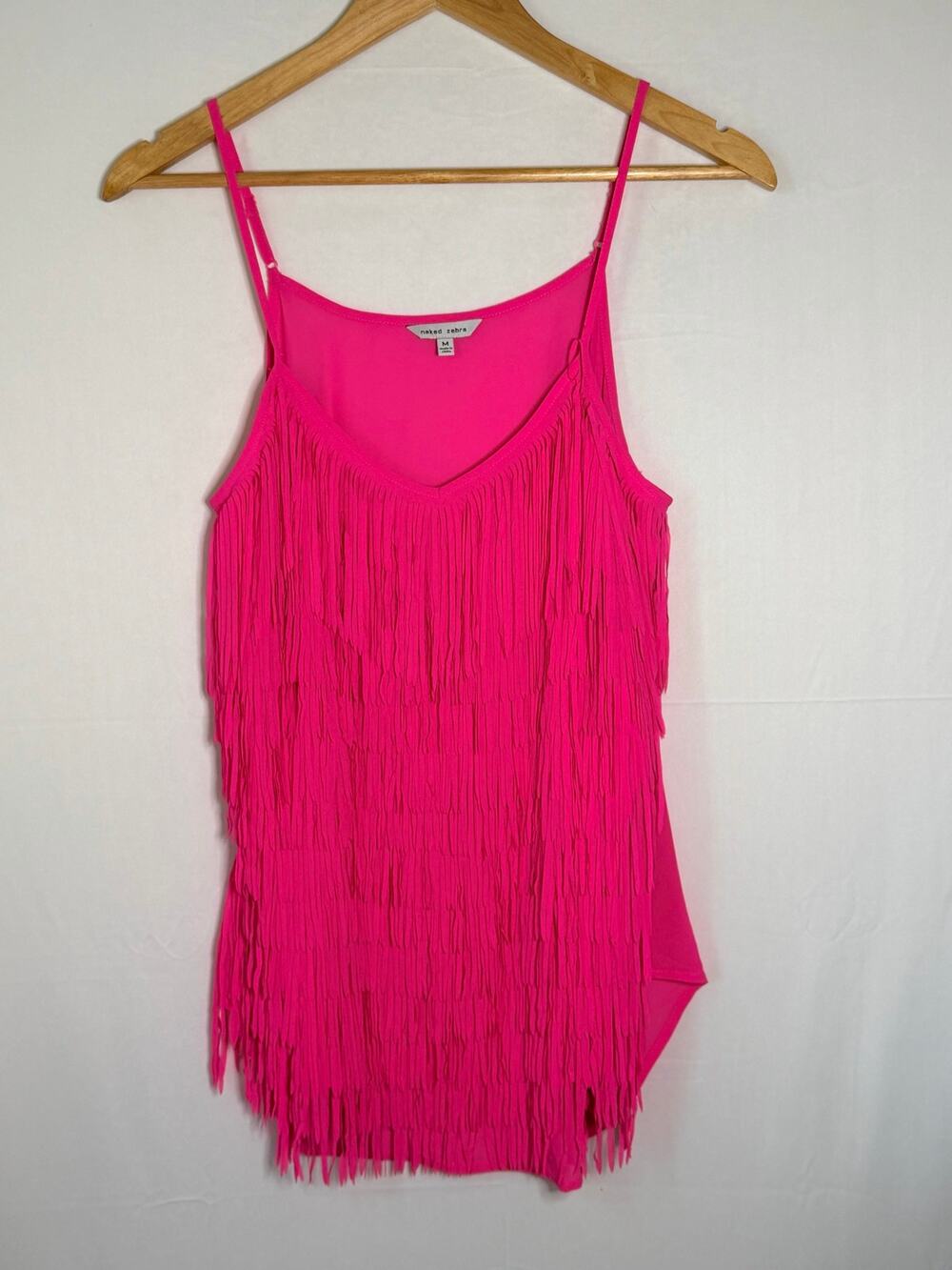 Naked Zebra Hot Pink Fringe Party Tank Top Size Medium Concert Top